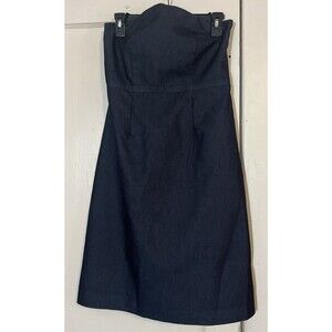 Merona Dress Women's 6 Navy Blue Denim Strapless Adjustable Bust Lined Side Zip